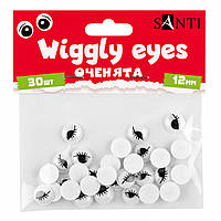 Глазки Santi самоклеющиеся с ресничками круглые черные d-12мм 30 шт/уп 954648
