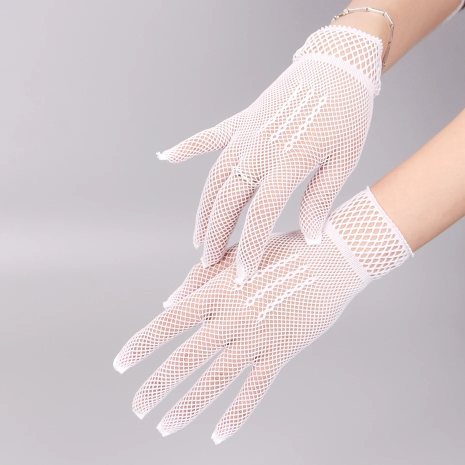 Мереживні рукавички короткі сіточка Білі (p501White)