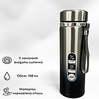 Термос для чая кофе и холодных напитков металлический с ситечком 900 мл CAMP SPORTS Серо-черный (CY-28)