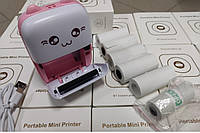 Маленький принтер для друку з телефону, портативний дитячий принтер + 6 рулонів бумаги, кишеньковий міні принтер Котик