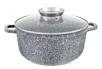 Каструля-казан з гранітним покриттям та кришкою 16см UNIQUE UN-5212 Каструля для кухні на 1.25 л Сіра