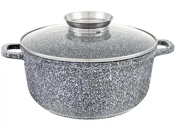 Каструля-казан з гранітним покриттям та кришкою 28см UNIQUE UN-5218 Каструля для кухні на 6.1 л Сіра