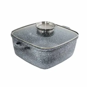 Котел квадратний з гранітним покриттям та кришкою 28 см UNIQUE UN-5208 Котел для кухні на 6.1 л Сірий