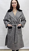 Пальто кашемір з англійським коміром овчини  довжина 110 см 44р 46р 48р якість люкс клоір сірий