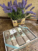Набор вафельных кухонных полотенец с кружевом в подарочной коробке 5шт 40/60 см хлопковые качественные Турция