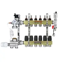 Коллектор Raftec в сборе на 6 контуров для теплого пола |нижнее подключение|