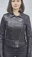 Куртка 2 в 1 з натуральної шкіри на блискавці стильна колір чорний довжина 50 см 42р  44р