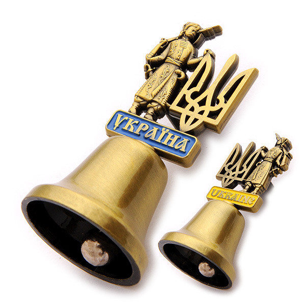 Дзвіночок (міні) Козак з гербом золото метал Укрмагніт GP-UK-B-518-1