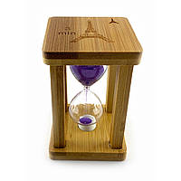 Часы песочные в бамбуке "Time is Money" фиолетовый(3 мин) (9,5х6,5х6,5 см)