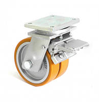 Сдвоеное большегрузное колесо KAMA из полиуритана с тормозом 150 мм (4604-DSTR-150-B) OP, код: 1538728