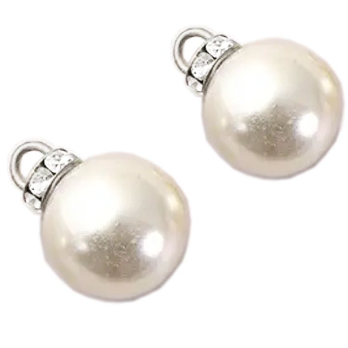 Набір 2 шт Підвіски Кулони 22 мм Перлина Акрилова з Сріблястою Петелькою та Стразами, Рукоділля, фото 1