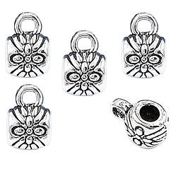 Набір 5 шт Бейли 9х6х5 мм Отвір 2 мм, Бочонок з Квіткою Метал Сріблястий, Тримач Кулона Підвіски