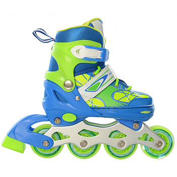 Розсувні дитячі ролики з підсвічуванням розмір 31-34 Profi на міцній рамі A4141-S-BL Синьо-зелений