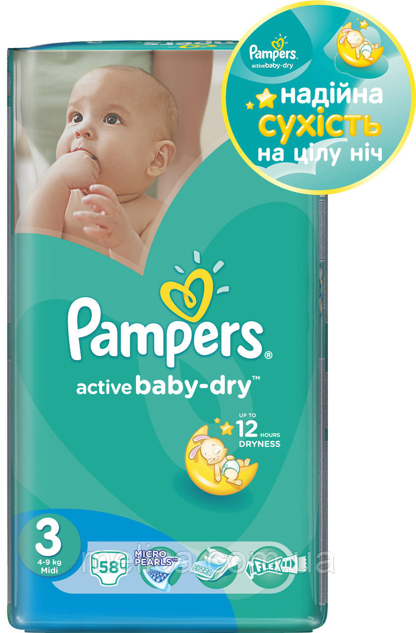 Подгузники Pampers Active Baby-Dry 3 Midi 4-9 кг, Эконом 58 шт. - фото 2 - id-p384773602