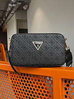 Женская сумка Guess The Snapshot Bag Total Black (Черная) Эко кожа Кросс Боди на 2 отделения на широком ремне