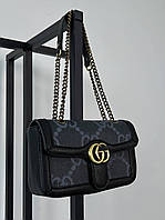 Женская сумка Gucci Large Marmont Brown Dark Blue (Черная) Кроссбоди эко кожа текстиль на цепочке Гуччи