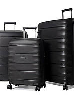 Набор из 3х чемоданов Франция c расширением полипропилен большой средний малый (L M S) чёрный | Airtex 242