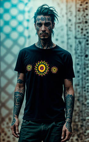 Футболка чоловіча молодіжна чорна з яскравим принтом авторська «ХОРОВОД» / Яскраві чоловічі футболки, фото 1