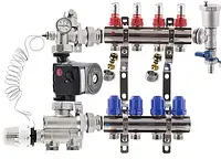 Коллектор для теплого пола Kp-czech в сборе с насосом 5 контура нижнее подключение