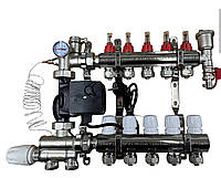 Коллектор для теплого пола ZEGOR в сборе с насосом 3 контура нижнее подключение