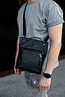 Сумка-месенджер через плече чорна підліткова, Шкіряні сумки на плече середнього розміру, Чоловічі messenger