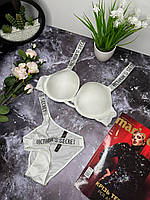 Комплект женского нижнего белья Victoria`s Secret стразы, женские трусики и бюстгальтер - 7 цветов на выбор Белый, 80C