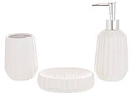 Набір для ванної кімнати (3 предмети) дозатор для мила, склянка для зубних щіток та мильниця, дизайн - молочний білий 851-322