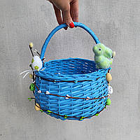Дитячий пасхальний кошик блакитного кольору з зайчиком для хлопчиків