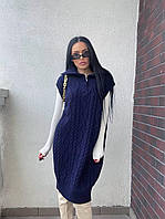 Мега стильна жіноча в язана жилетка-сукня з коміром поло на блискавці