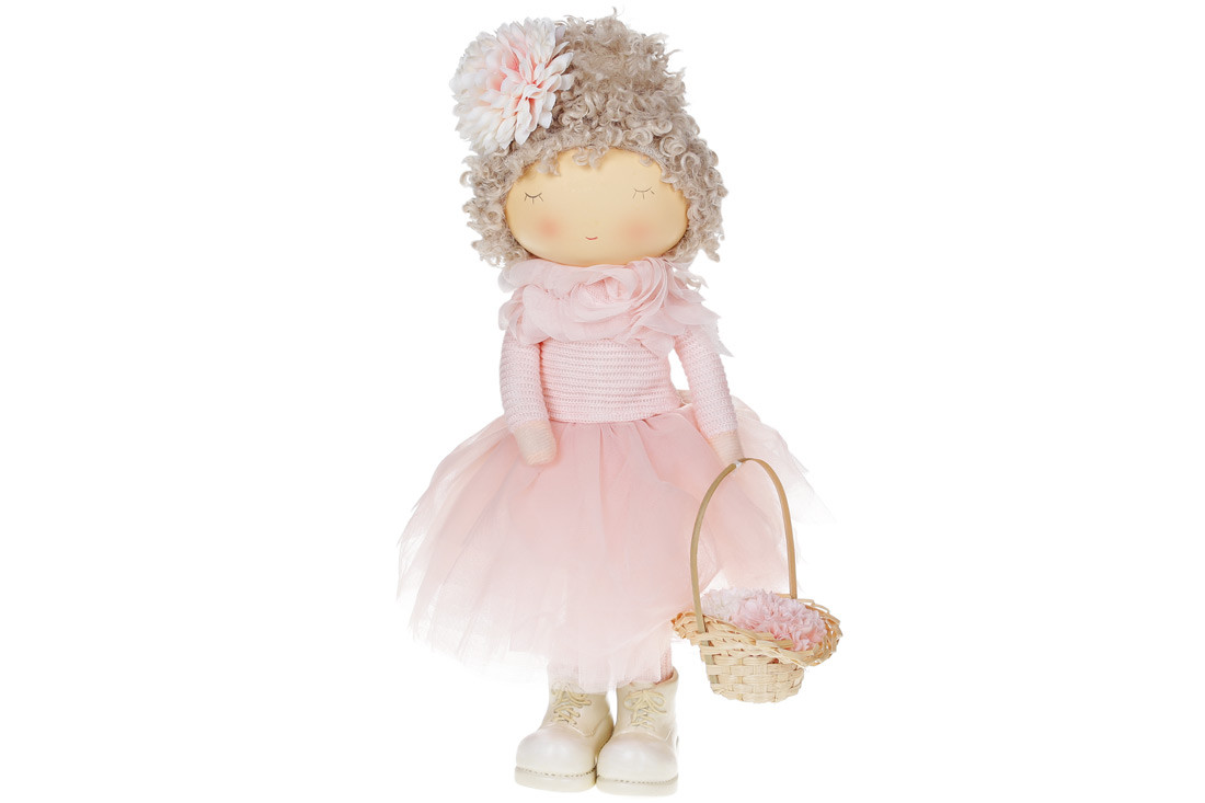 Декоративна лялька з кошиком 20*10*36см, колір - ніжно-рожевий 831-831 ТОВАР ВІД ВИРОБНИКА