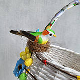 Дитячий пасхальний кошик з пташкою в гнізді та квітами для дівчаток та хлопчиків, фото 2