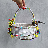 Дитячий пасхальний кошик з пташкою в гнізді та квітами для дівчаток та хлопчиків, фото 3