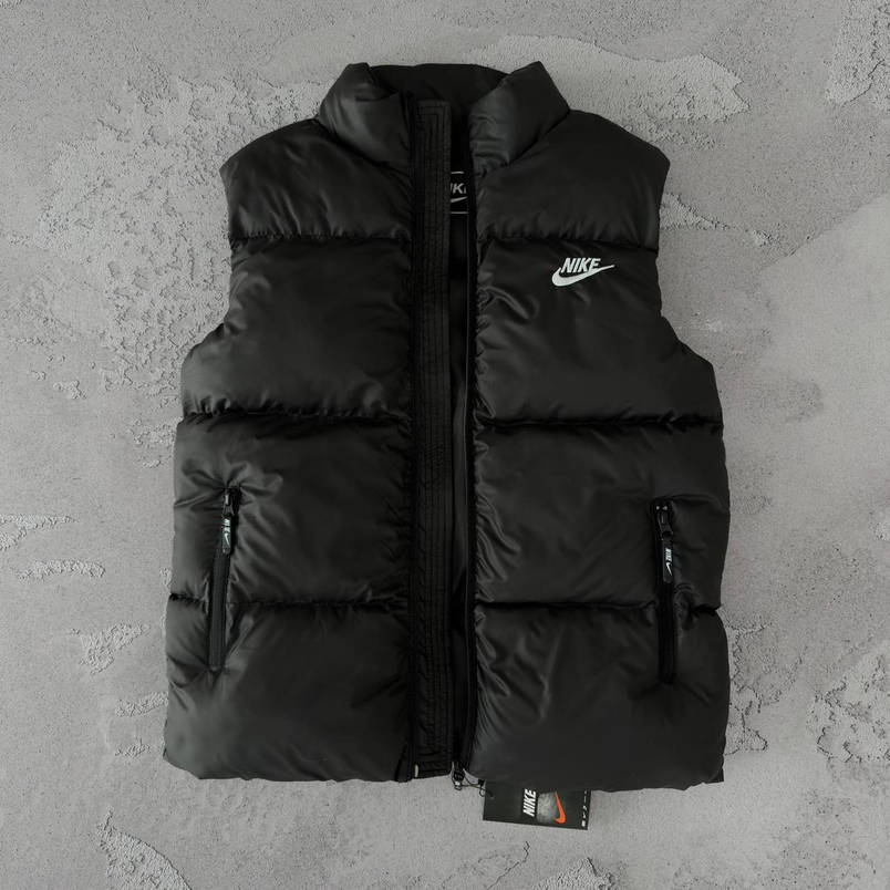 Жилетка чоловіча Nike дута спортивна чорна без капюшона стьобана з кишенями модна стильна повсякденна, фото 1