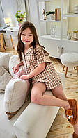 Повседневная детская пижама рубашка с коротким рукавом на пуговицах и шорты для дома и сна 134-140