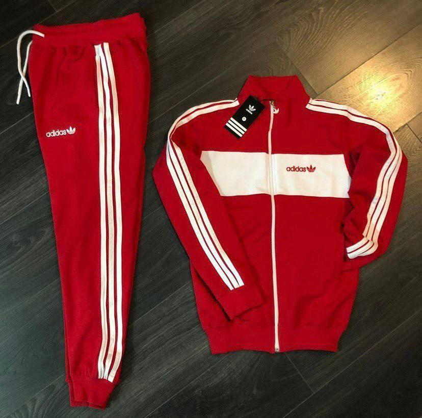 Мужской спортивный костюм Adidas Весна Осень красного цвета на молнии повседневный с лампасами S