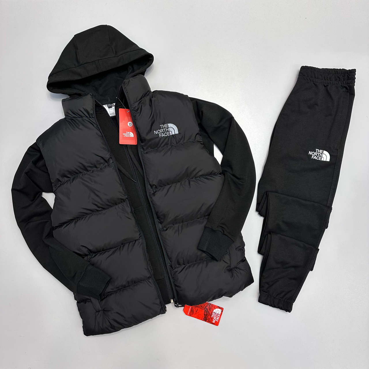 Спортивний костюм чоловічий чорний the north face жилетка худі штани чоловічий комплект 3в1 демісезонний модний