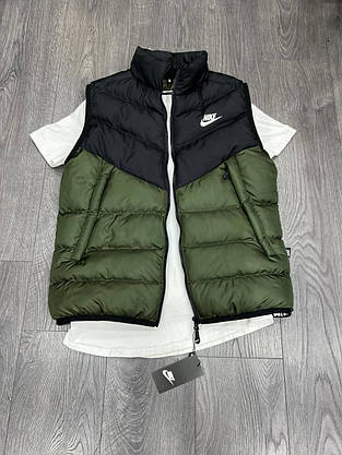 Жилетка Nike чоловіча хакі стьобана демісезонна безрукавка найк на весну-осінь спортивний жилет, фото 5