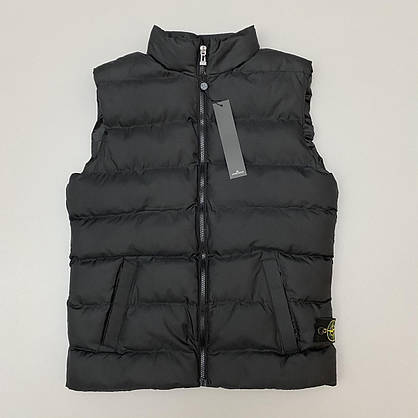 Черная жилетка мужская Stone Island жилет спортивный демисезонная безрукавка на мужчину с карманами, фото 2