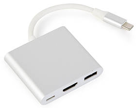 Адаптер-перехідник USB-C на HDMI/USB 3.0/USB-C Cablexpert A-CM-HDMIF-02-SV — MegaLavka