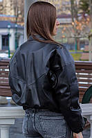 Женский черный бомбер из экокожи, женская черная кожаная куртка Размер, M-L