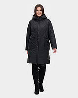Куртка женская удлиненная с капюшоном демисезонная 50, чёрный