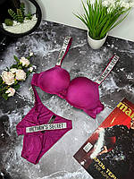 Комплект женского нижнего белья Victoria`s Secret стразы, женские трусики и бюстгальтер - 7 цветов на выбор Сиреневый, 85B