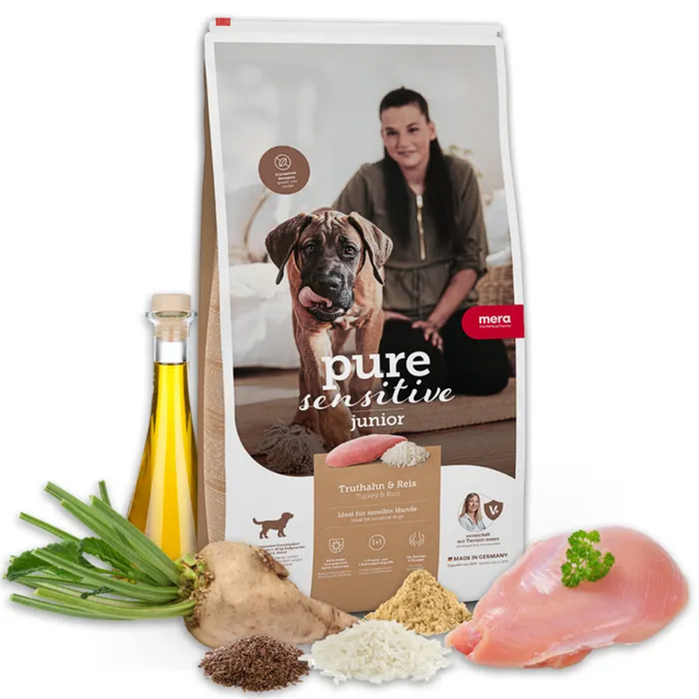 Сухий корм для цуценят усіх порід з індичкою і рисом MERA pure sensitive Junior turkey & rice 12,5 кг