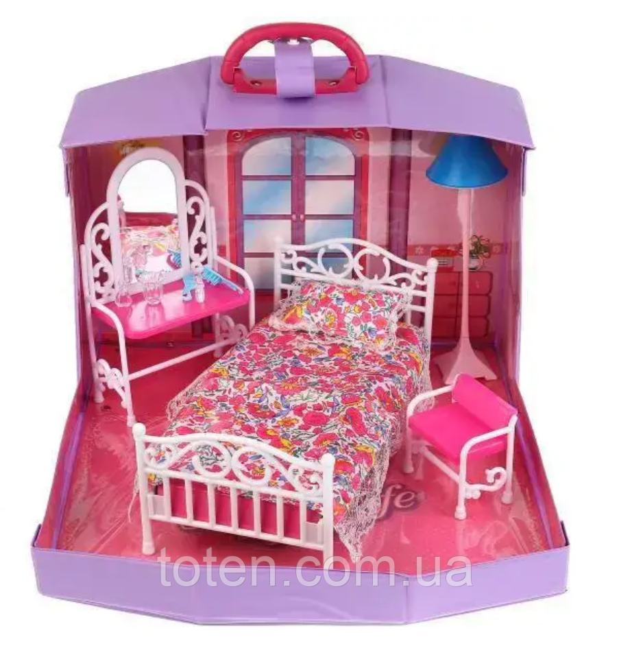 Спальня для ляльок Барбі меблі лялькові ліжко туалетний столик стілець з валізою