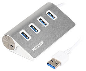 Хаб USB 3.0 Type-A на 4 порти, метал, сріблястий Maxxter HU3A-4P-01 — MegaLavka