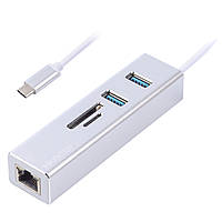 Адаптер с USB на Gigabit Ethernet, 2 Ports USB 3.0 + microSD/TF картридер Maxxter NECH-2P-SD-01 - MegaLavka