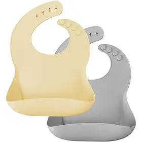 Нагрудник силіконовий MinikOiOi Basics-Bib 2 шт, Mellow Yellow / Powder Grey