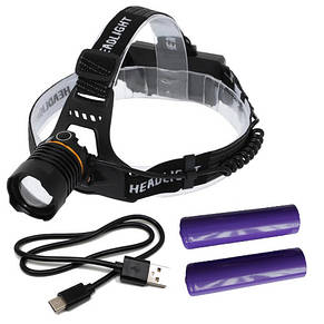 Ліхтар налобний PLD-8059-P50+UV, 2x18650, ЗУ Type-C, zoom, фото 4