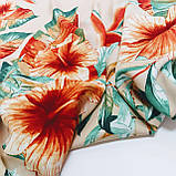 Штапель принт тропічні квіти на бежевому, фото 6