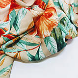 Штапель принт тропічні квіти на бежевому, фото 8